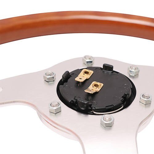 15/" Wooden Grain Silver Brushed Spoke Steering Wheel Classic Wood 380mm /& Horn