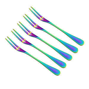 2 //5pc Stainless steel Fruit Fork Dessert Cutlery Cake Forks Rainbow Dinnerware
