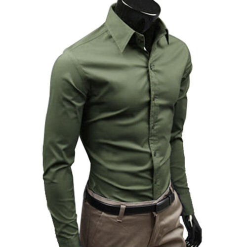 Mens Luxury Long Sleeve Formal Shirts Business Wedding Party Button T-shirt Tops