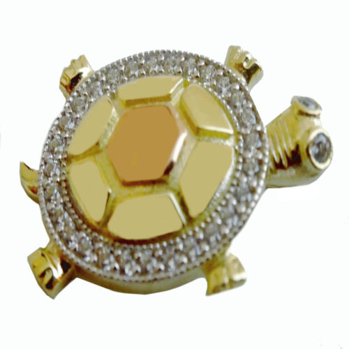 Details about   Women 10K Real Yellow Gold Tri Tone Shell Turtle Charm Pendant Simulated Diamond 