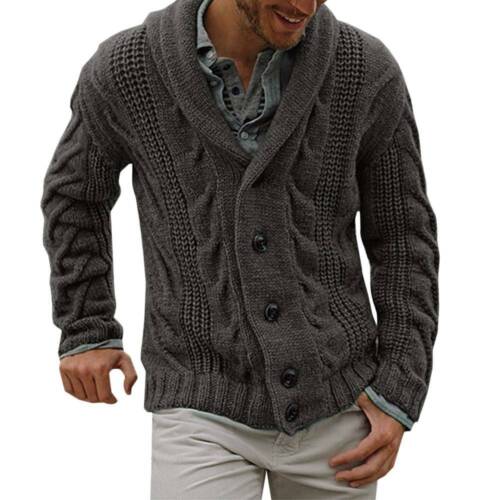Mens Chunky Cardigan Sweater Button Knitted Jumper Coats Jacket Winter Warm Tops 