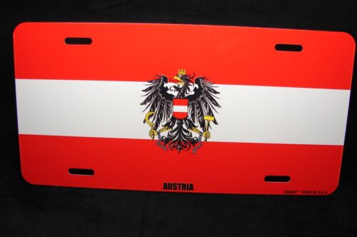AUSTRIA FLAG METAL NOVELTY LICENSE PLATE TAG FOR CARS WITH COAT OF ARMS