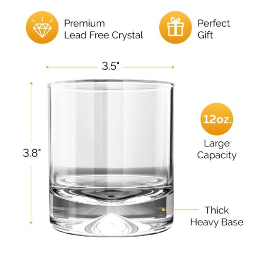 MOFADO Crystal Whiskey Glasses - Hand Blown Crystal Classic Set of 2 12oz 