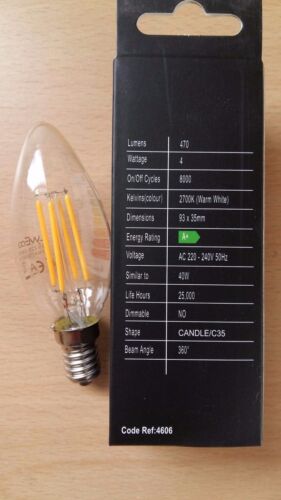 2 x 4w LED Clear Candle Filament Light Bulbs Lamp SES Small Screw In E14 40w 