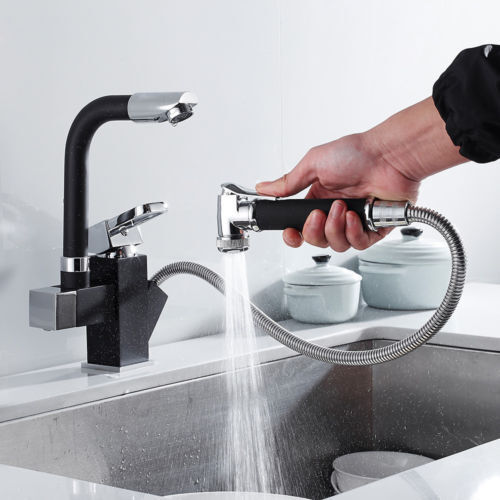 Black 360° Swivel Spout Kitchen Sink Mixer Taps With Pull Out Bidet Spray Tap 