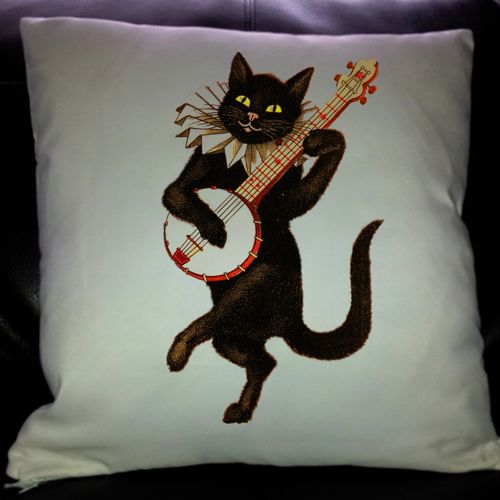 Animal Inspiré Banjo chat noir oreiller//Housse de coussin Nouveauté Noël Amusant Idée Cadeau