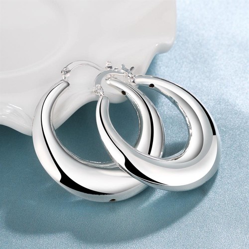 925 Argent European Big Belly Femmes Dangle Boucles d/'oreilles Créoles YE712