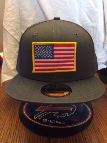 New Era NE400 Grey Snapback Flat Bill Hat//Cap w// American Flag Gold Border