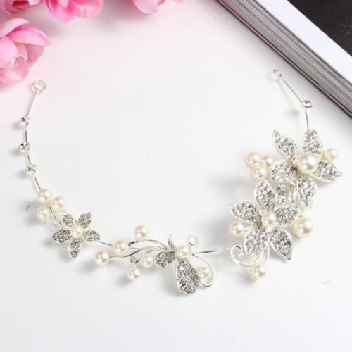 Bridal Flower Hair Wear Wedding Crystal Imitation Pearl Clip Slide Accessory CB