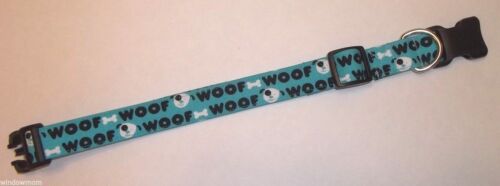 Aqua Woof Woof Terri's Dog Collar custom made adjustable bone charming fabric