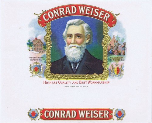 Conrad Weiser early american Reading PA Indian original cigar box label 1920s