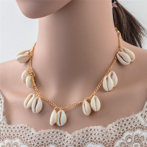 Women Fashion Shell Pearl Necklace Beach Cowrie Chain Pendant Multilayer Choker 