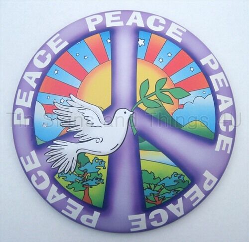 12&#034; Purple Peace Sign Dove Sunrise wall art Round Metal retro hippies home decor
