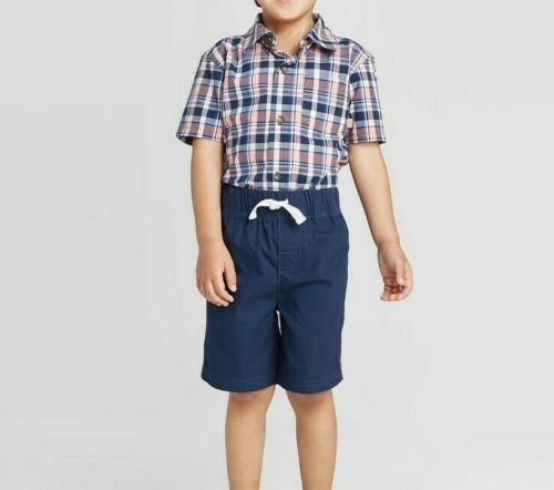 NWT 4T Toddler Boy/'s 2pc Button-Front Plaid Top and Bottom Set Shorts Outfit
