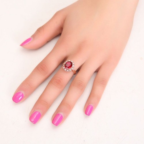 Oval Emerald Strass Zircon Rose plaqué or autrichienne Crystal Cocktail Ring