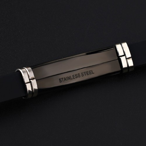 Edelstahl Armband Herren Damen Schwarzes Silikon