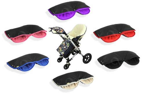 PRAM PUSHCHAIR BUGGY HAND WARMER MUFF Handmuff FLEECE black//pink