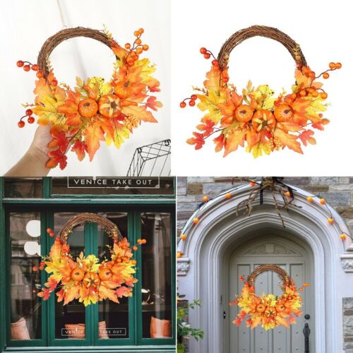 35CM Fall Door Pumpkin Wreath Autumn Color Maple Leaf Halloween//Decor Garland