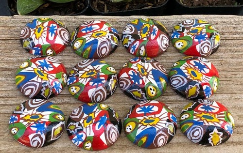 12 Colorful Wood Millefiori African Trade Small Disc Cabs Cabochons Crafts 26 mm