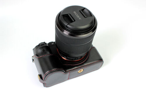 Black Leather Camera Case Half Grip Bottom bag For Sony Alpha A7S A7 or A7R