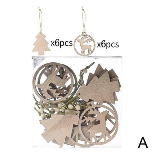 12pcs Christmas Tree Wooden Hanging Pendants Ornaments Decor Party Xmas J6U8
