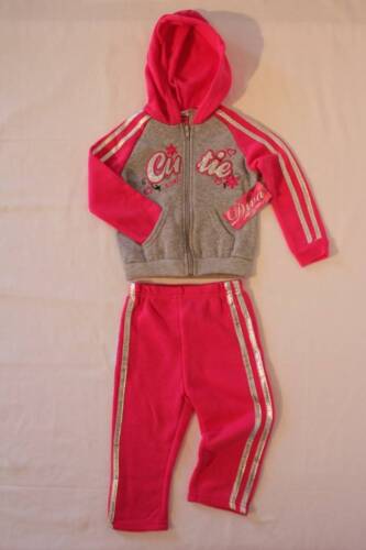 NEW Baby Girls 2p Sweats Outfit 18 M Pink Gray Cutie Zip Hoodie Jacket Pants Set 