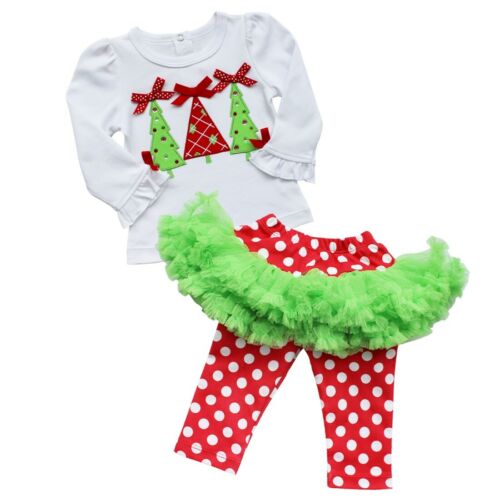 US Baby Girls Christmas Outfit Tops Polka Dot Tutu Leggings Skirt Party Costume