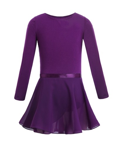 Kids Girl Ballet Dress Gymnastics Long Sleeve Leotards Tutu Wrap Skirt Dancewear