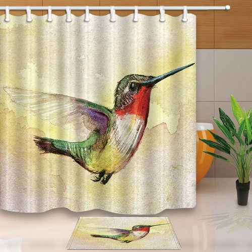 Watercolor hummingbird Shower Curtain set birds Bathroom curtain With hooks 71/"