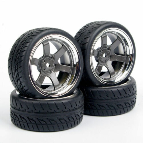 4Pcs For HSP HPI RC 1:10 On Road Racing Car 12mm Hex Rubber Tires&Wheel Rims 
