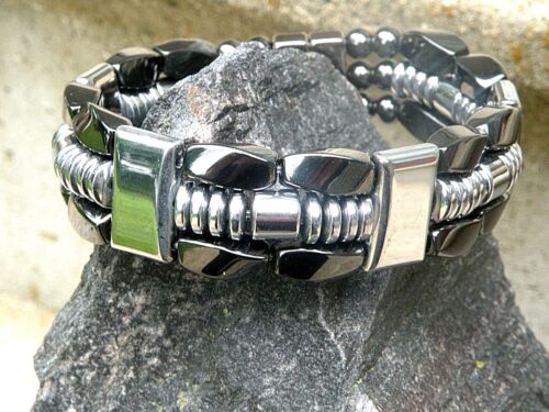 TRIPLE Row Silver n Black 100%Magnetic Hematite Necklace Bracelet Anklet Therapy