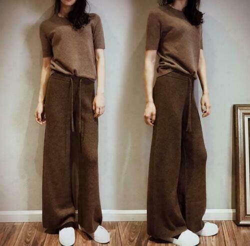 Womens Winter Cashmere Knit Elastic Waist Pants Leisure Warm Thick Wool Trousers