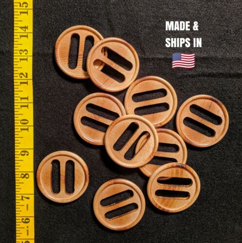 2.25/" Lot of 10 Finished Wood Belt Buckle Slides DIY Crafts Sewing USA