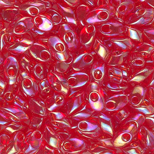 4x7mm Long Magatama Japanese seed beads Trans Red AB-25grams