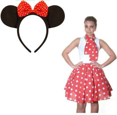 Cartoon Minnie Mouse Ears with Red Bow Women CRAZY CHICK Polka Dot Skirt
