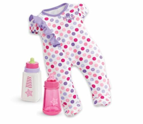 American Girl Bitty Baby Colorful Dots Ruffle Sleeper & Bottles for doll NEW 