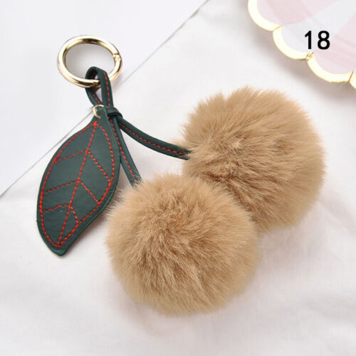 Artificial Rabbit Fur Ball Keychain Pompom Leaf Handbag Pendant Car Key Chain