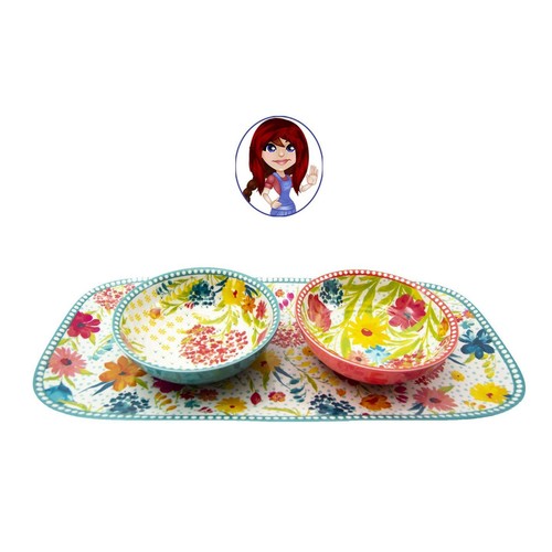 Details about / PIONEER WOMAN Melamine Sunny Days Dip Bowls Snack Serving Tray Set 2 Styles NEW!