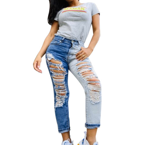 Fashion New Women Patchwork Ripper Street Style Long Jeans Casual Denim Pants 
