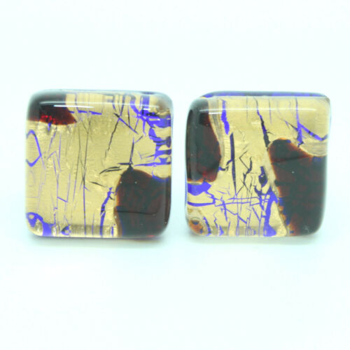 Details about  / Murano Glass Cufflinks Dark Red Gold Blue Square Handmade Cuff Links from Venice