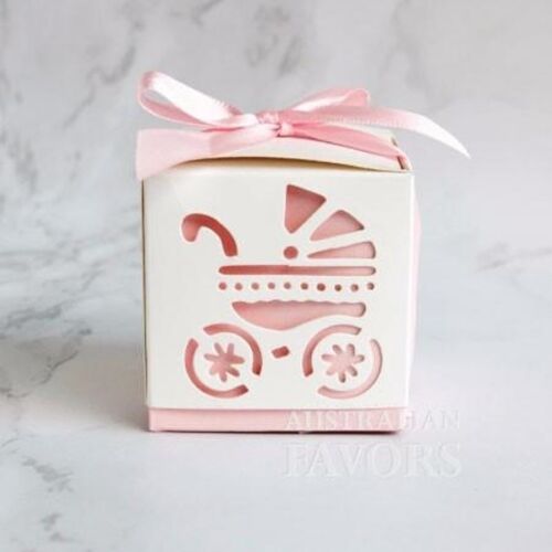 Pink Baby Carriage Pram Baby Shower Christening Favor Gift Box