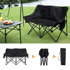 Folding Double Camping Seat Outdoor Sofa Chair 2 Seater With Cup Storage Pockets