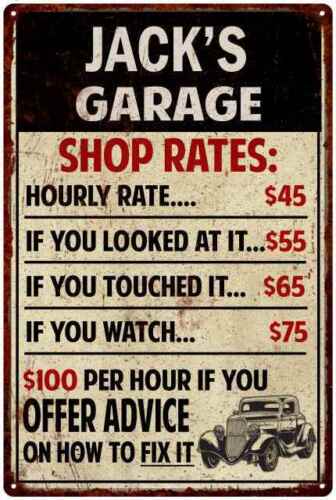 JACK'S Garage Shop Rates Sign Man Cave Décor  Gift Metal 112180010056 