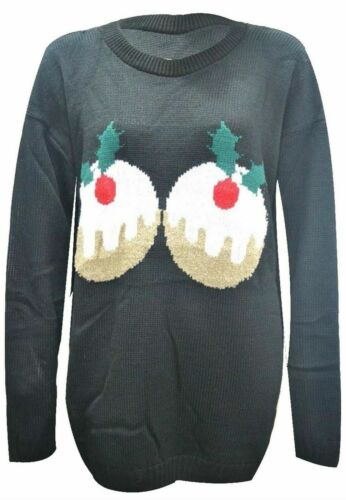 New Women/'s Christmas Pudding 2 Cupcakes Jumper Tops x mass Ladies Jumper