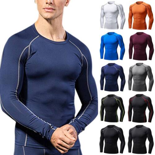 Mens Compression Base Layer Muscle T-Shirt Sports Gym Fitness Skin Tight Tops