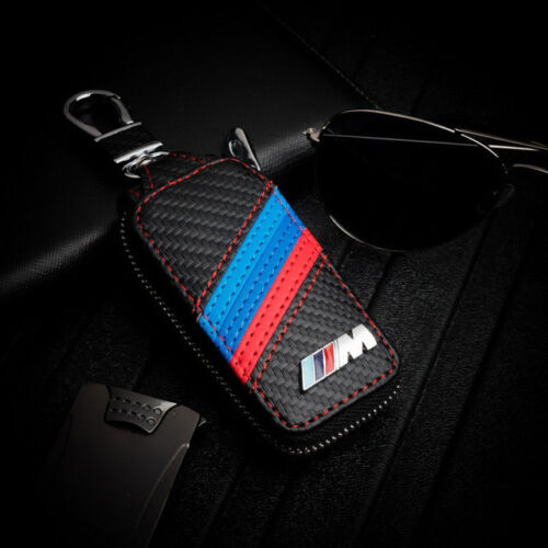 Carbon Fiber Leather Key Case Cover Bag For Bmw //////M Emblem Key Case F10 F30 F20