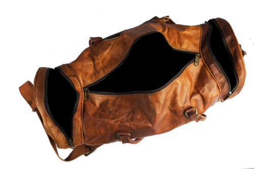 Large Small Medium Vintage Genuine Leather Bull Travel Luggage Duffle Gym Bags 