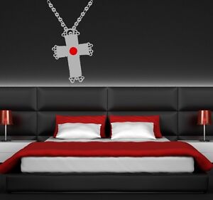 Wall Art sticker transfer bedroom,lounge,kitchen GOTHIC NACKLACE CHAIN CROSS