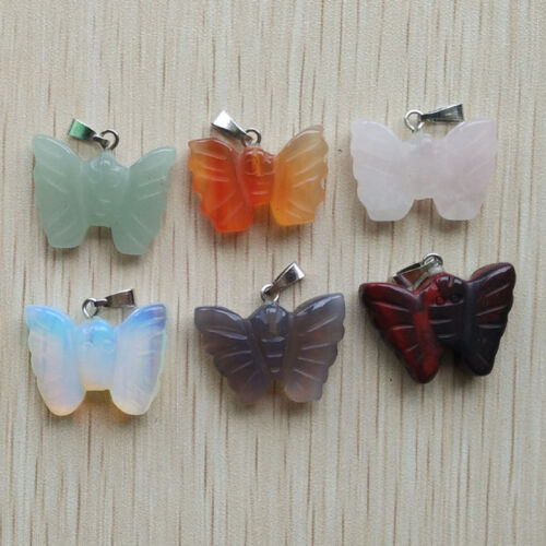 Wholesale 12PCS/lot Carved Mixed Natural Stone Butterfly Charms Pendants gift 
