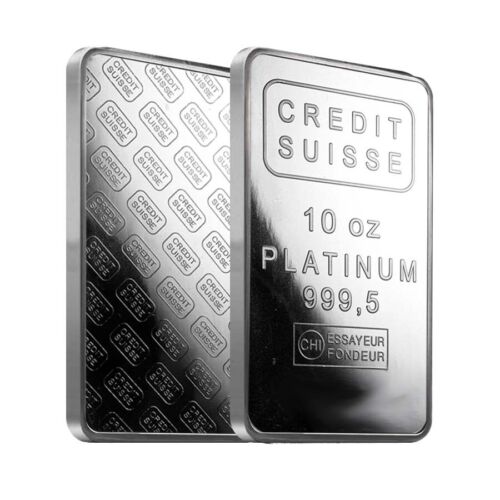 10 oz Credit Suisse Platinum Bar .9995 Fine (w/Assay)